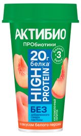 Изображение товара Напиток кисломолочный «АктиБио» Hi-Pro со вкусом белого персика без лактозы без добавленного сахара 1,5% БЗМЖ, 190 г