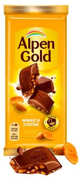 Изображение товара Шоколад молочный Alpen Gold с арахисом и кукурузными хлопьями, 80 г