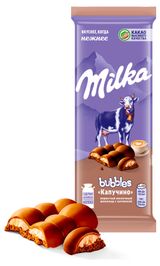 Изображение товара Шоколад молочный пористый Milka Bubbles с начинкой со вкусом капучино, 87 г