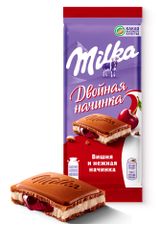 Изображение товара Шоколад молочный Milka двойная начинка вишня, 80 г