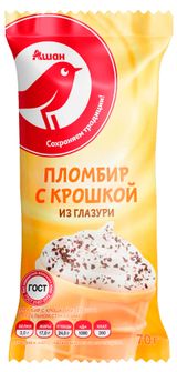 Изображение товара Мороженое молочное АШАН Красная птица Пломбир с шоколадной крошкой БЗМЖ, 70 г