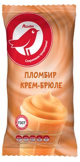 Изображение товара Мороженое молочное АШАН Красная птица Пломбир Крем-брюле БЗМЖ, 70 г
