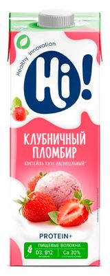 Изображение товара Коктейль растительный Hi Протеин со вкусом Клубничный пломбир 1%, 1 л