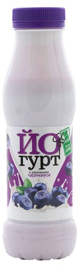 Изображение товара Йогурт питьевой «Белая Долина» с кусочками фруктов черника 2,5% БЗМЖ, 290 г