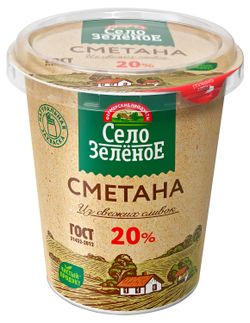 Сметана «Село Зеленое» из свежих сливок 20% ГОСТ, 300 г — цена в Ашан