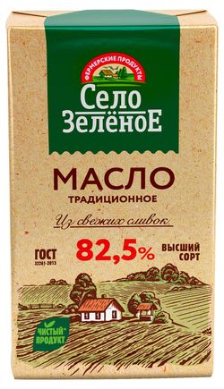 Масло сливочное «Село Зеленое» Традиционное высший сорт брикет 82,5% ГОСТ, 175 г