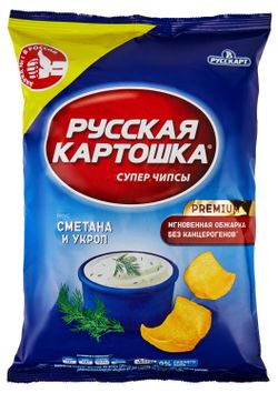 Чипсы «Русская Картошка» со вкусом сметаны и укропа, 80 г — цена в Ашан