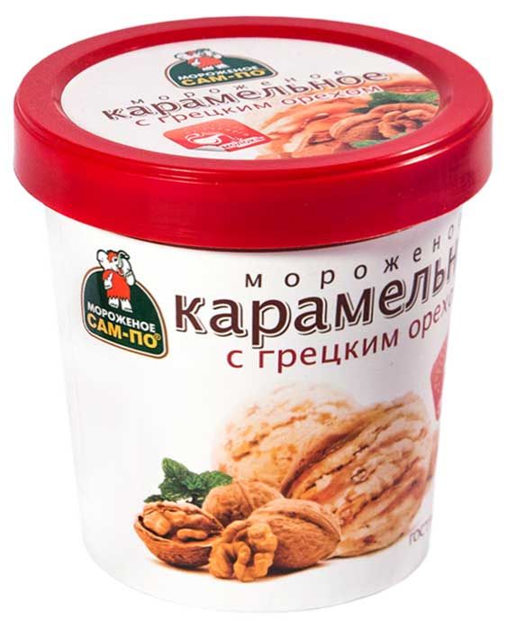 Мороженое молочное Сам-по Пломбир карамельное с грецким орехом БЗМЖ, 250 г