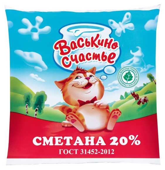 Сметана Васькино счастье в пакете 20%, 250 г