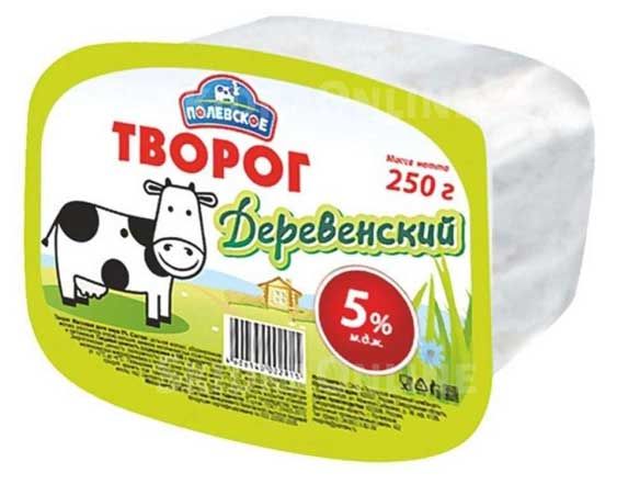 Творог зерненый Полевское Деревенский 5% БЗМЖ, 250 г
