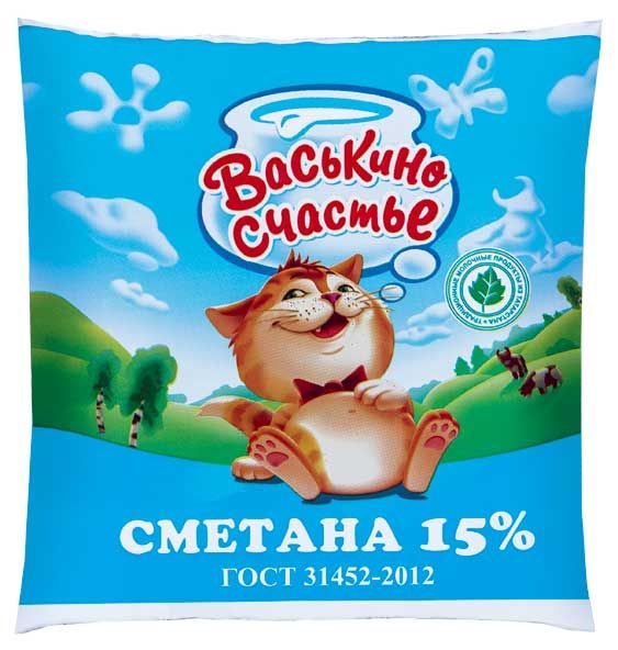 Сметана Васькино Счастье в пакете 15%, 450 г