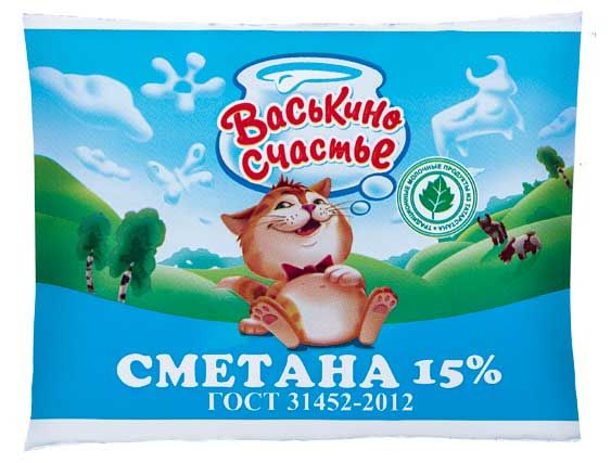 Сметана Васькино Счастье в пакете 15%, 250 г