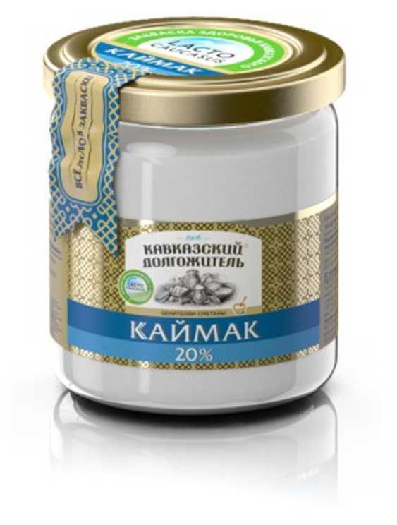 Кисломолочный продукт Каймак Кавказский долгожитель 20% охлажденный БЗМЖ, 400 г
