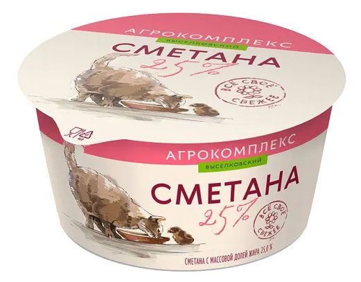 Сметана Агрокомплекс Выселковский 25% БЗМЖ, 180 г