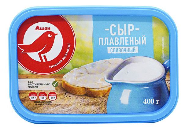 Сыр плавленый сливочный АШАН Красная птица 50 400 г 220₽