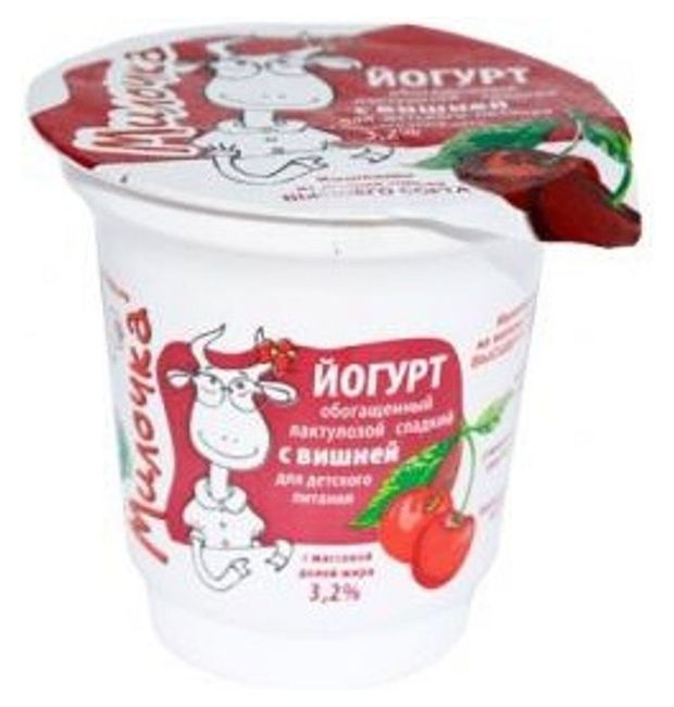 Йогурт густой ложковый детский Милочка с вишней обогащенный лактулозой с 3 лет 3,2% БЗМЖ, 150 г