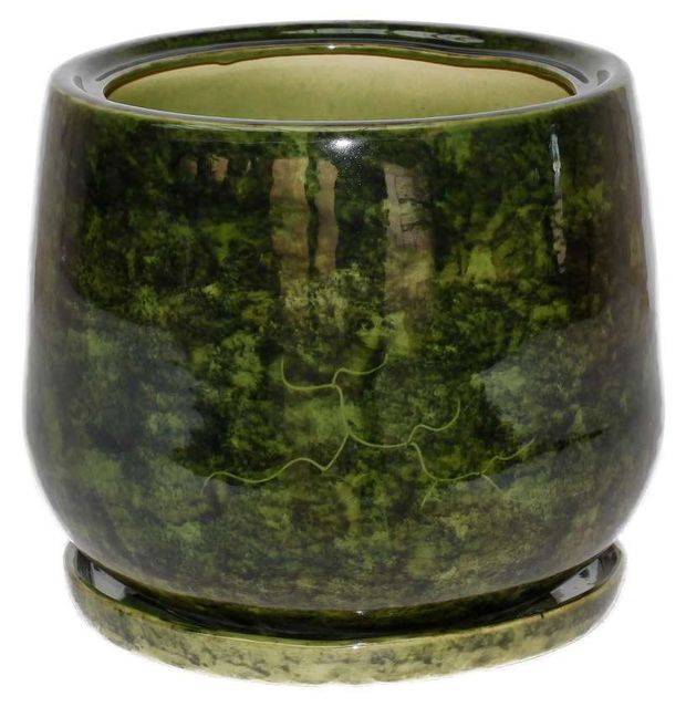 Горшок Тюльпан керамический зеленый с поддоном 37х32 см, 26 л