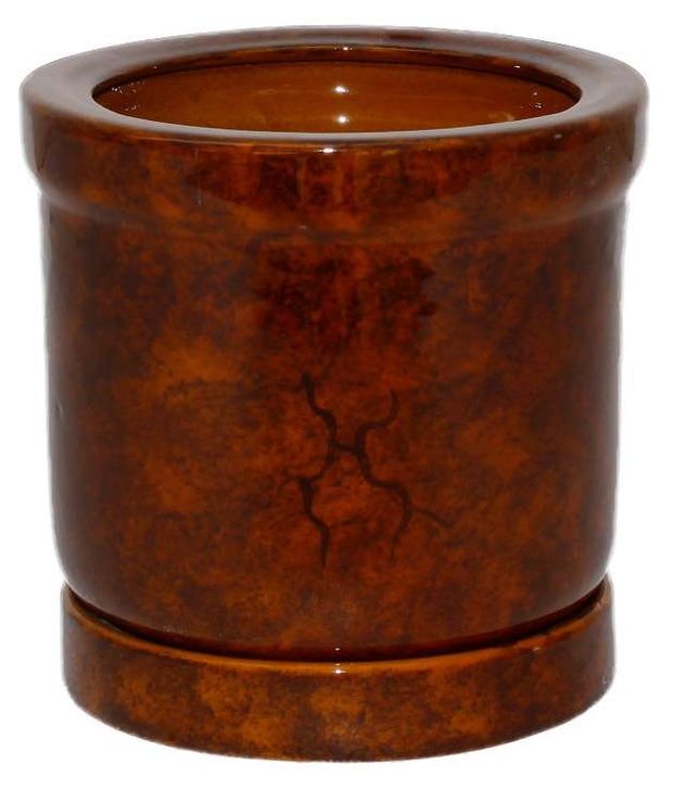 Горшок Цилиндр керамический коричневый с поддоном 28х29 см, 11,6 л