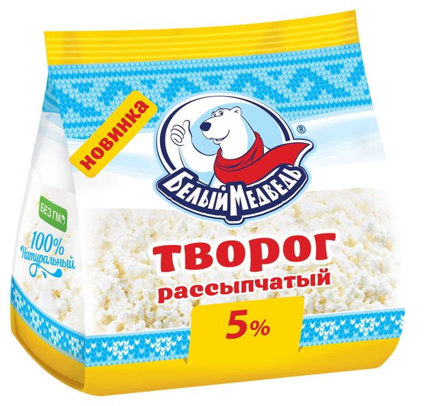 Творог рассыпчатый Белый медведь в пакете 5% БЗМЖ, 250 г