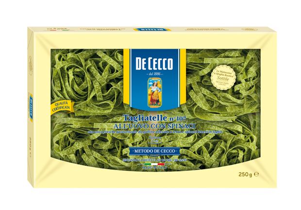 Макаронные изделия De Cecco Tagliatelle 107 лапша яичная со шпинатом, 250 г
