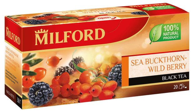 Чай черный MILFORD с облепихой и лесными ягодами в пакетиках, 20х1,5 г