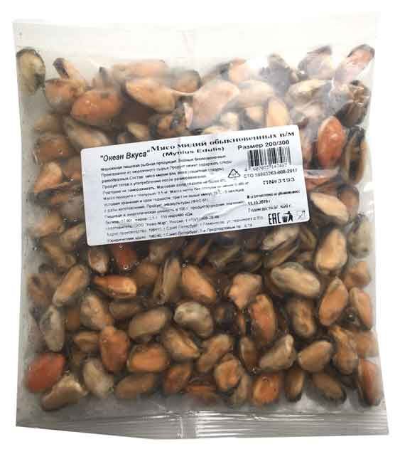 Мясо мидий Океан вкуса варено-мороженые 200/300, 500 г