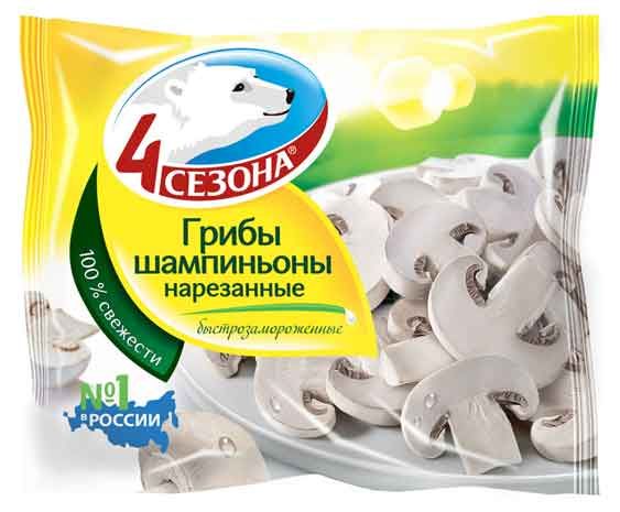 Шампиньоны 4 Сезона нарезанные замороженные, 400 г