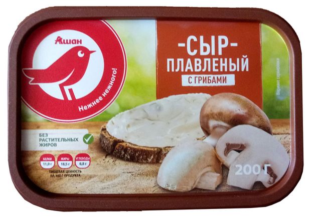 Сыр плавленый с грибами АШАН Красная птица БЗМЖ 200 г 109₽