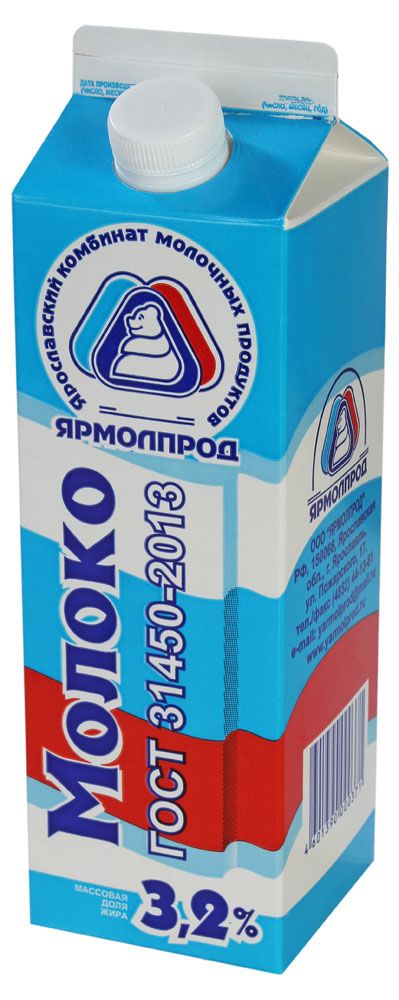 Молоко пастеризованное питьевое Ярмолпрод 3,2% охлажденное, 1 л