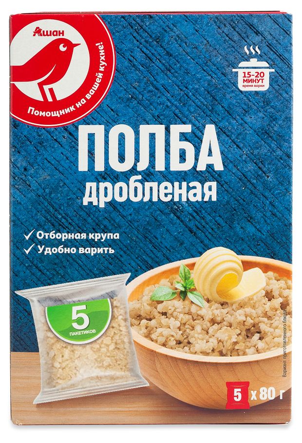 Полба АШАН Красная птица в варочных пакетах, 5х80 г