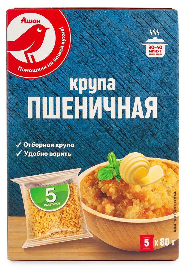 Крупа пшеничная АШАН Красная птица в пакетиках 400 г 62₽