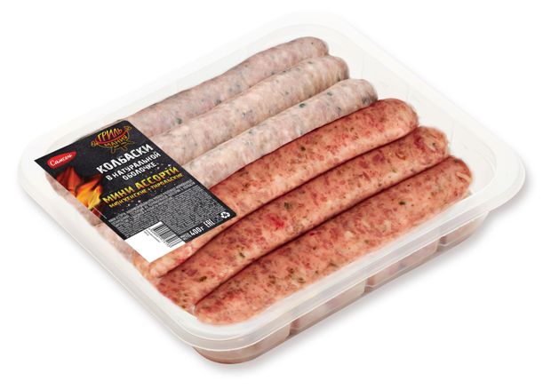 Колбаски свиные и говяжьи Самсон Мини ассорти Мюнхенские и Тирольские охлажденные 400 г 249₽