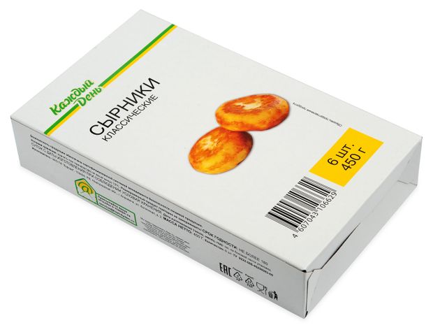 Сырники сладкие Каждый день Классические 6 шт СЗМЖ замороженные, 450 г