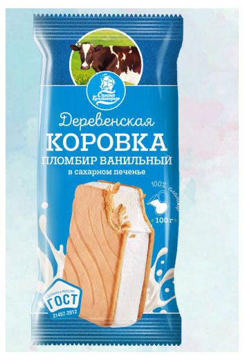 Мороженое пломбир Деревенская коровка ванильное брикет 12% БЗМЖ, 100 г