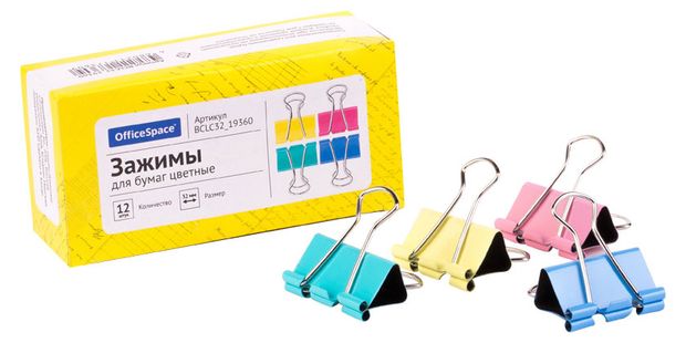 Зажимы для бумаг OfficeSpace цветные 32 мм 12 шт 130₽