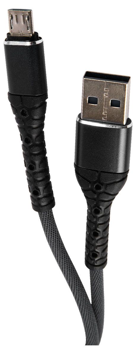 фото Дата-кабель mobility usb microusb, 3а, тканевая оплетка, черный