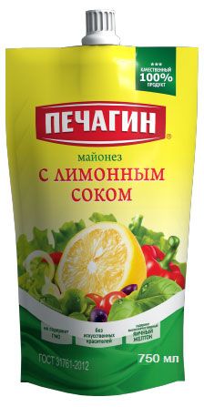 Майонез Печагин с лимонным соком 50% охлажденный, 750 мл