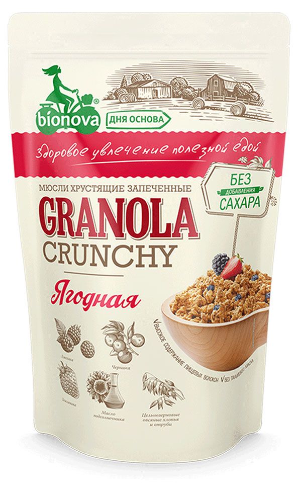 Гранола Bionova мюсли без сахара ягодная 400 г 490₽
