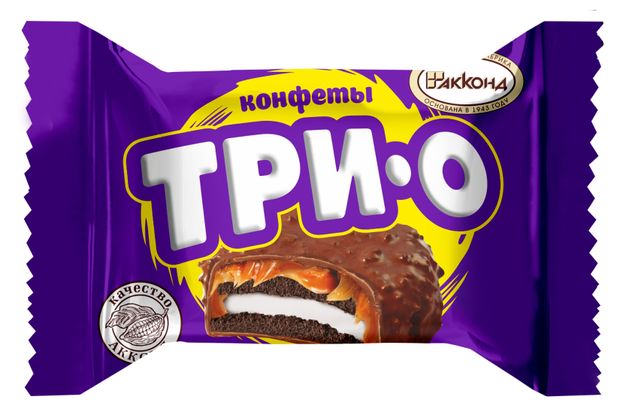 Конфеты АККОНД Трио с печеньем карамелью и начинкой со вкусом пломбира, вес