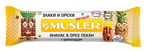 Батончик мюсли Musler ананас-орех пекан-шоколад 30 г 19₽