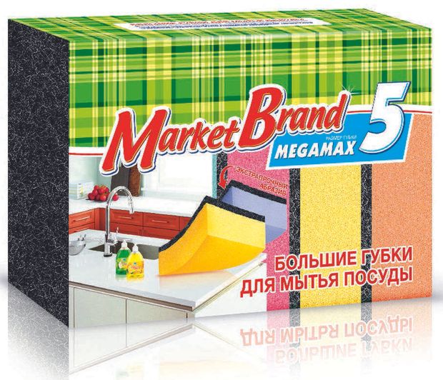 Губка для посуды Market Brand Megamax 5 шт 105₽