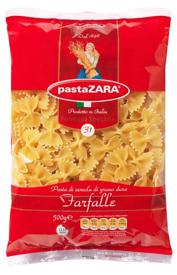 Макаронные изделия Pasta Zara Farfalle 31 бантики, 500 г