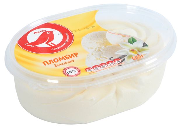 Замороженные продукты Мороженое молочное АШАН Красная птица Пломбир ванильный ГОСТ БЗМЖ, 500 г