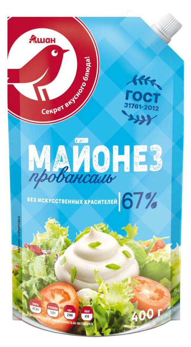 Майонез АШАН Красная птица Провансаль 67% охлажденный, 400 мл
