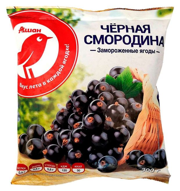 Замороженные продукты Ягодная смесь Черная смородина АШАН Красная птица замороженная, 300 г