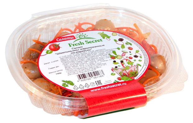 Готовая еда  Ашан Салат Fresh Secret Шампиньоны маринованные по-корейски, 140 г