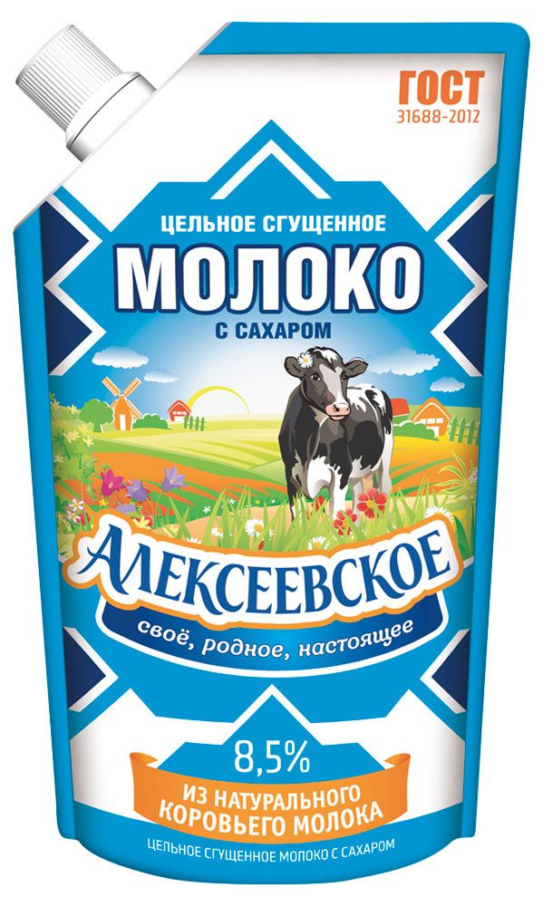 Молоко сгущенное цельное Алексеевское с сахаром 8,5% ГОСТ БЗМЖ, 270 г