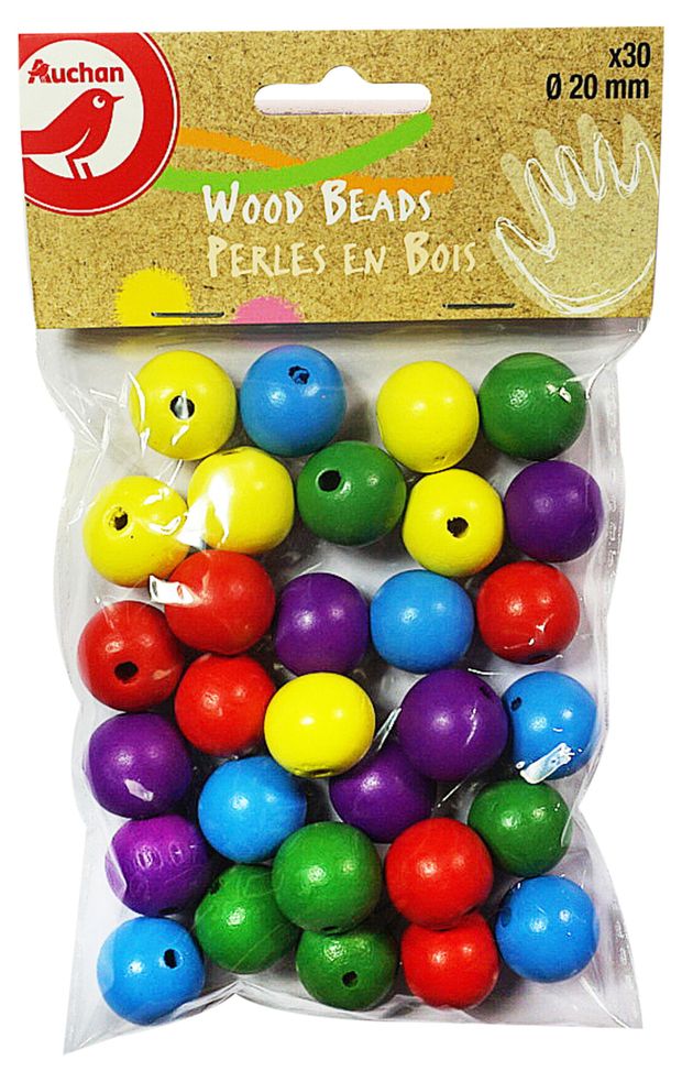 Бусины деревянные АШАН Красная птица разноцветные 20 мм 100₽