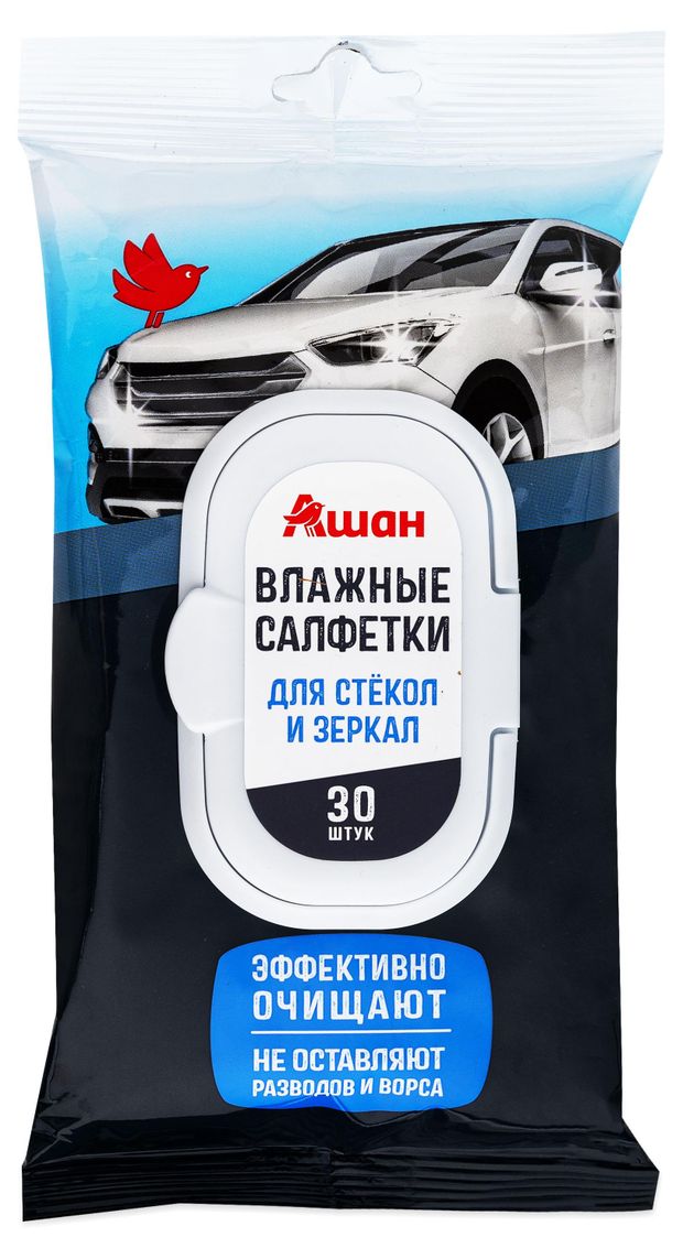 Влажные салфетки АШАН Красная птица для стекл 30 шт 60₽