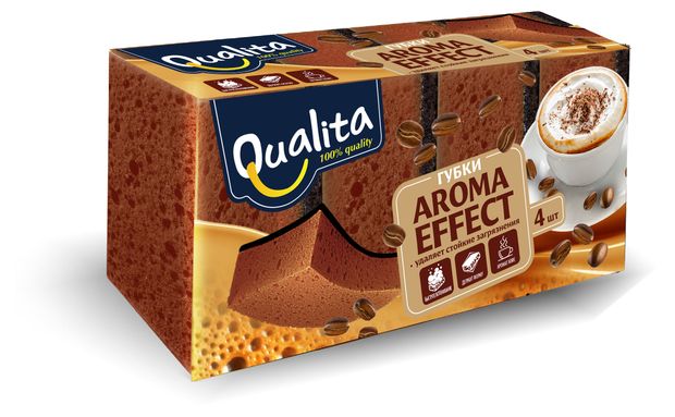 Губки кухонные Qualita Aroma Effect Аромат кофе, 4 шт